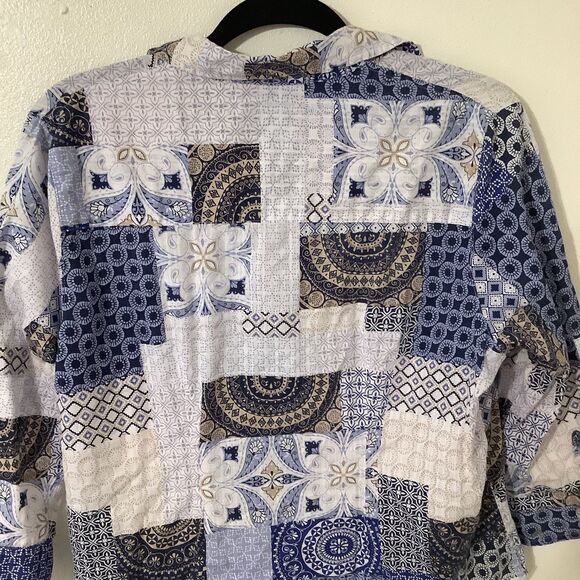 Blue Patchwork Western Cowboy Prairie Cottagecore Shabby Chic Button Up Shirt 14 - Picture 7 of 8